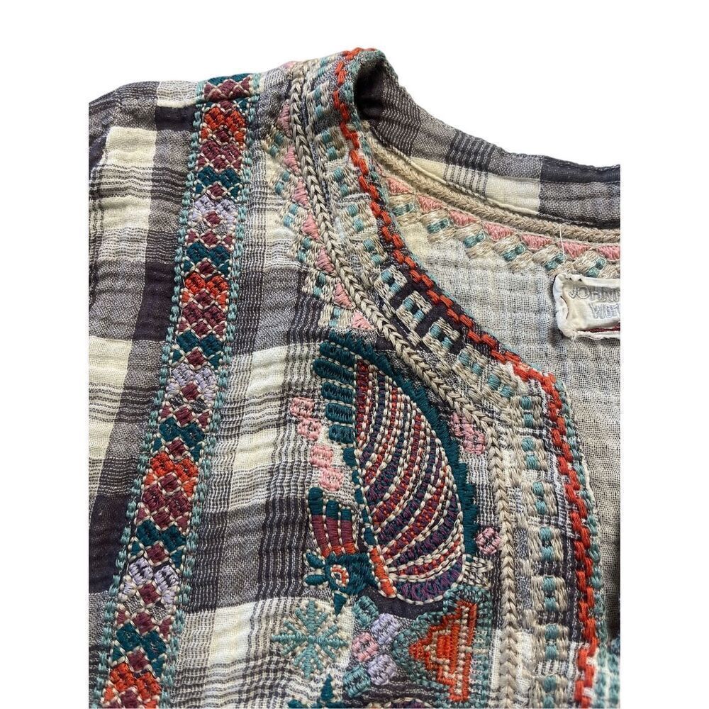 Johnny Was Claudine plaid madras dress embroidered bird pattern - Picture 5 of 5